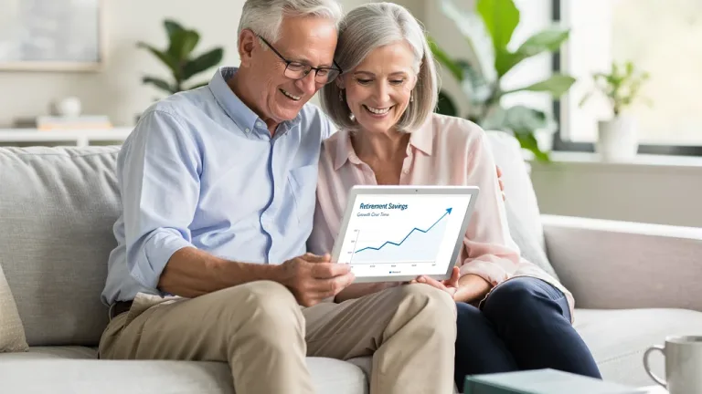 Senior couple reviewing financial documents on a tablet, understanding social security spousal benefits