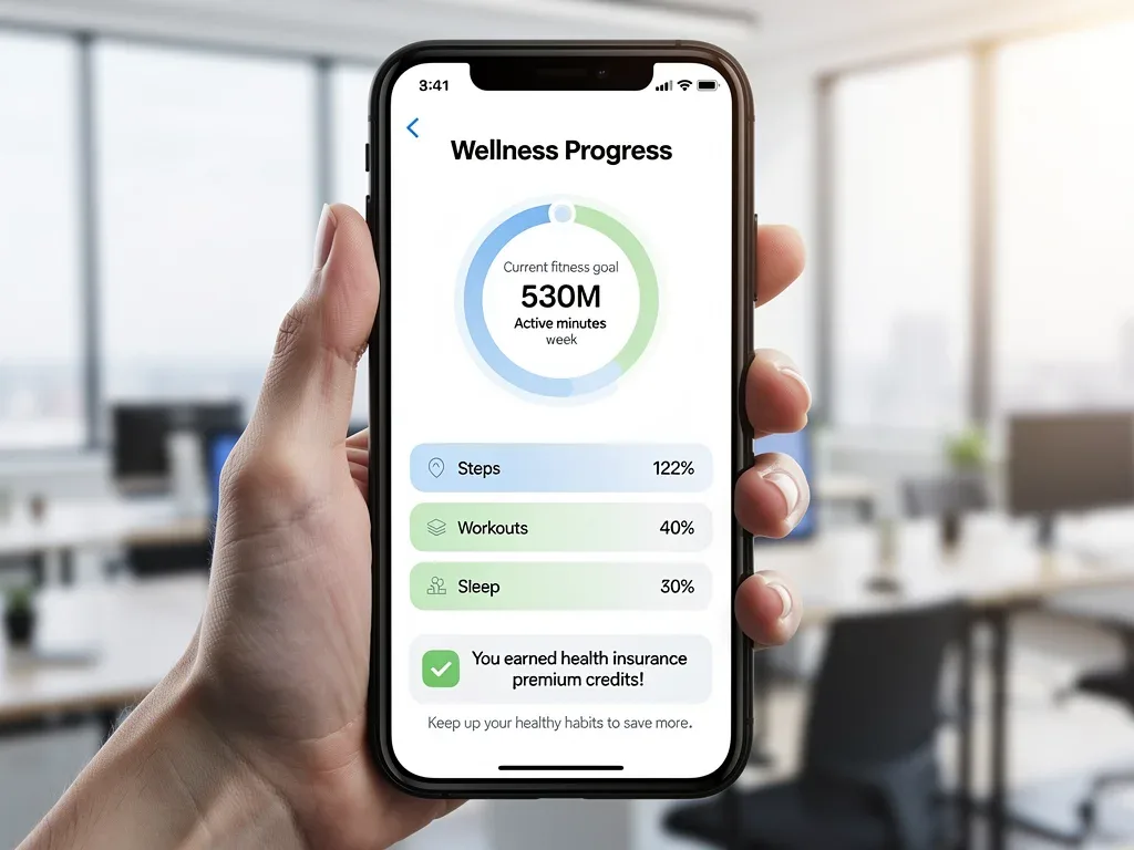 Smartphone app tracking wellness progress and displaying premium credits