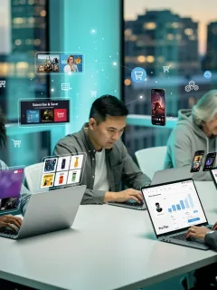 Consumers engaging with digital subscription services on multiple devices