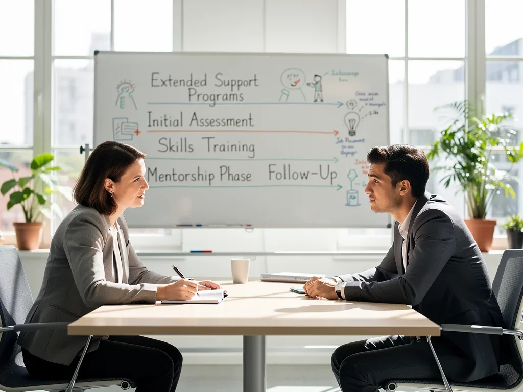 Job seeker discussing extended unemployment support with advisor