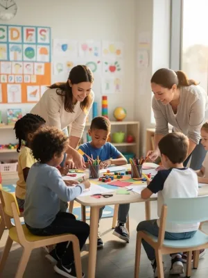 Children learning in a vibrant early childhood education classroom