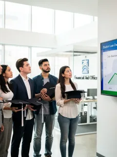 Students reviewing student loan forgiveness information on a digital tablet in 2026.