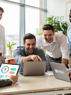 Diverse employees collaborating in a modern office, symbolizing well-being and productivity enhanced by EAPs.