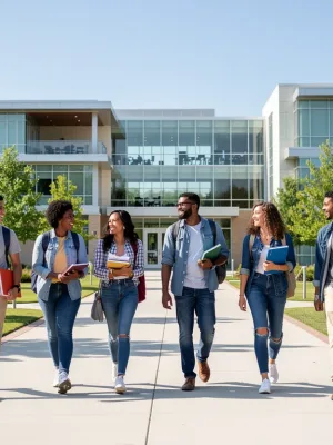 Students on university campus with books, symbolizing education benefits