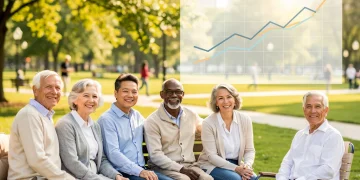 Happy diverse retirees in a park, symbolizing secure 2026 retirement benefits planning