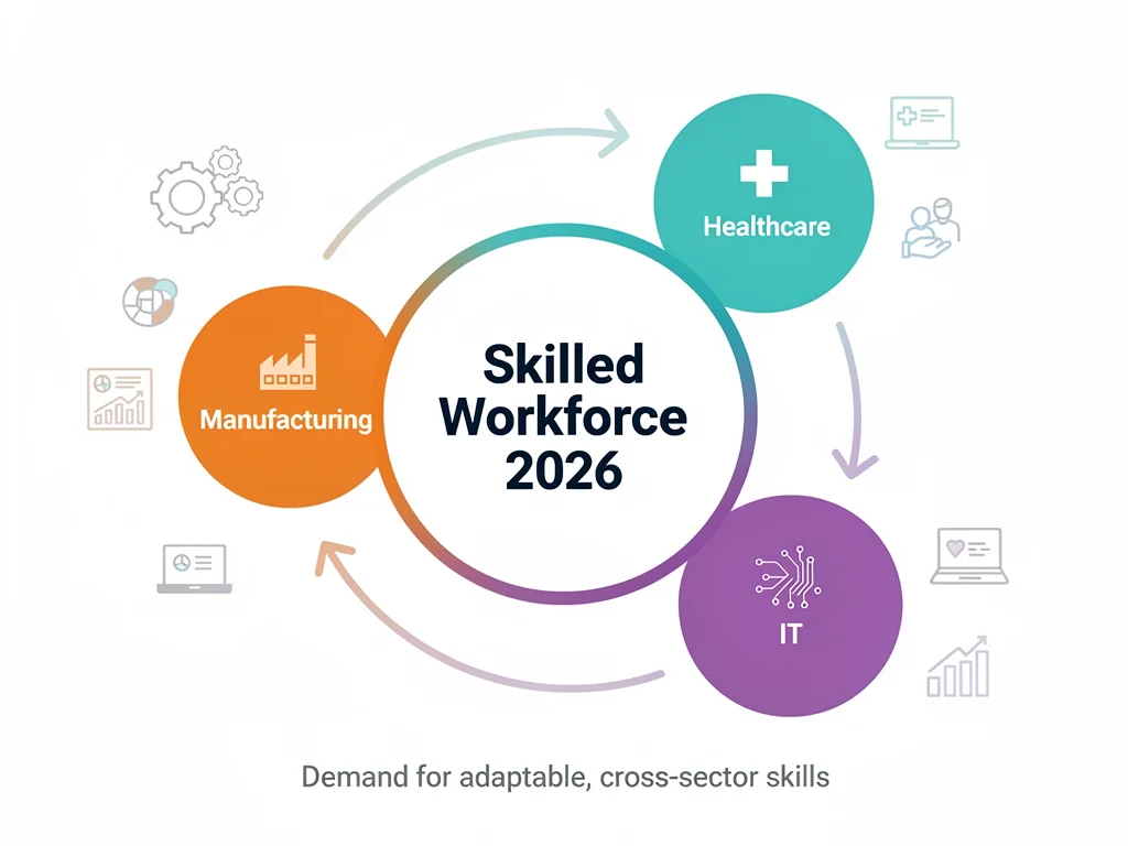 Infographic illustrating the interconnectedness of industries and the demand for a skilled workforce in 2026.