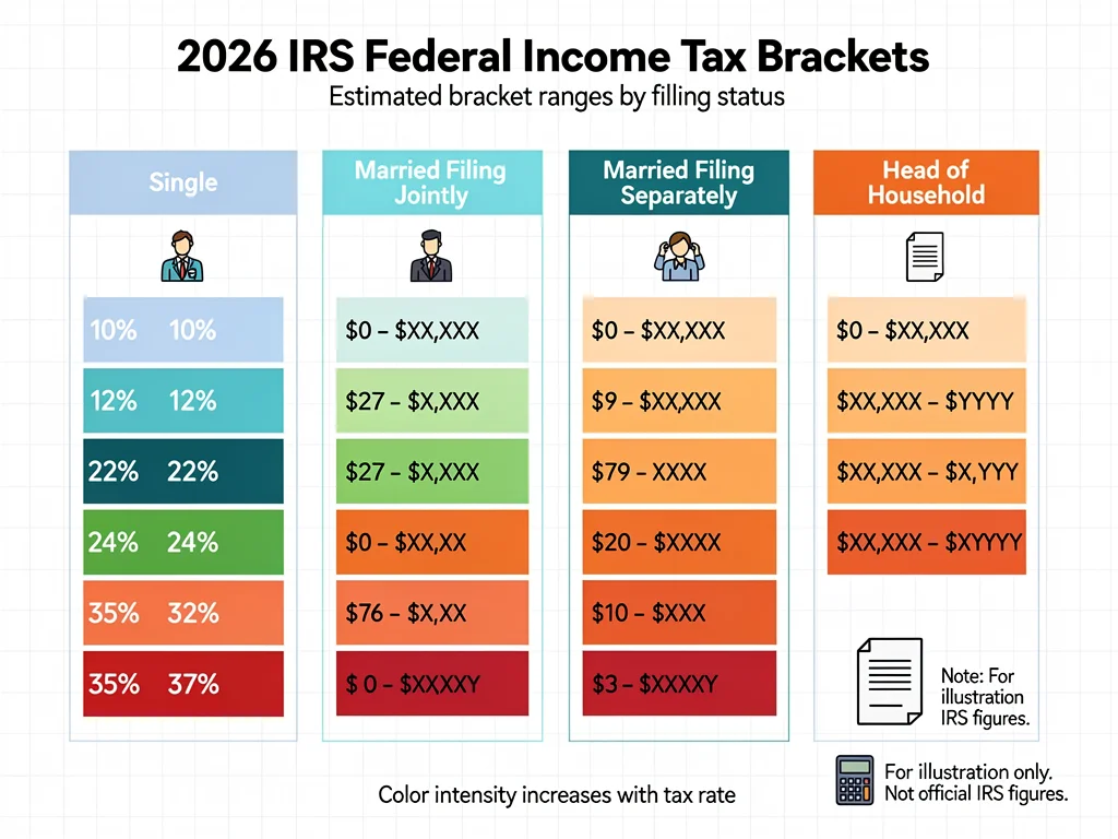 Infographic of 2026 IRS income tax brackets and rates