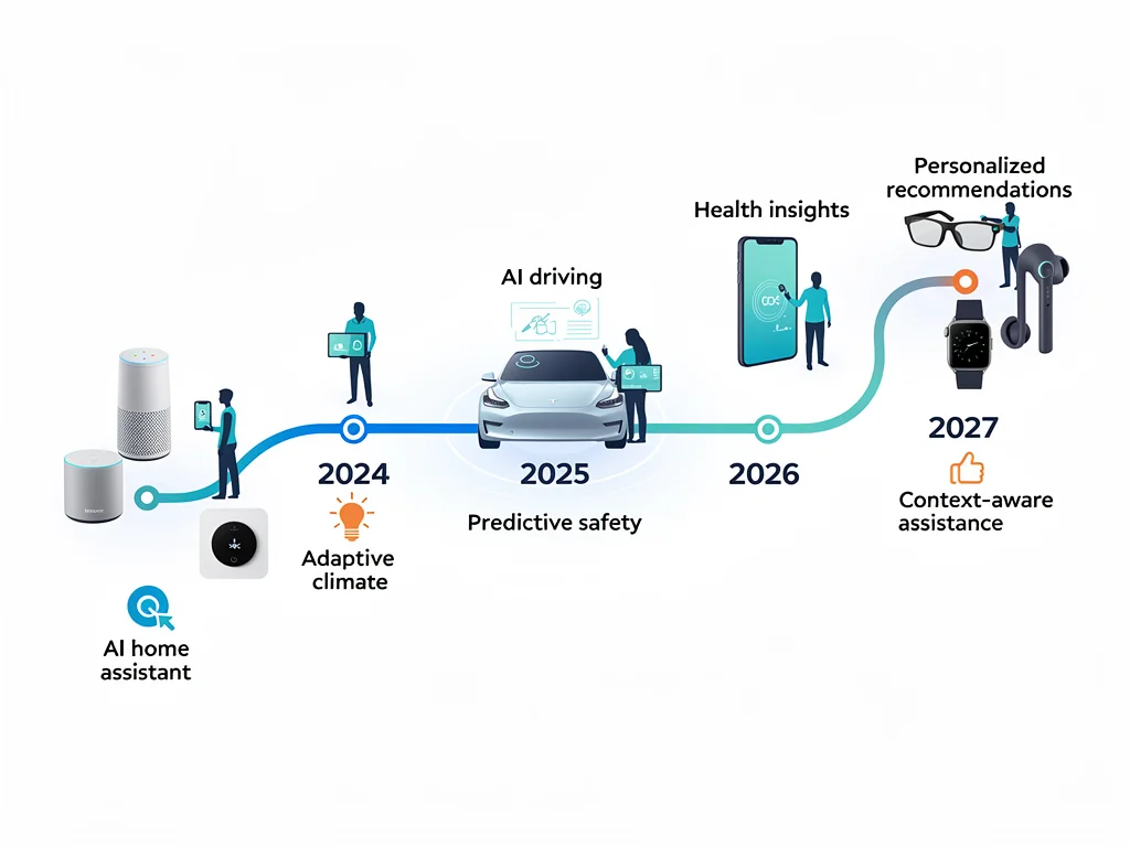 Infographic illustrating AI integration timeline into future consumer products by 2027.