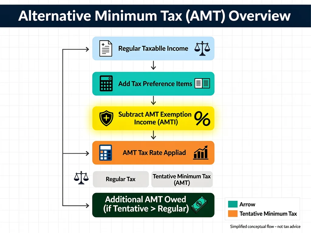 Infographic of AMT tax calculation flow with exemption highlight