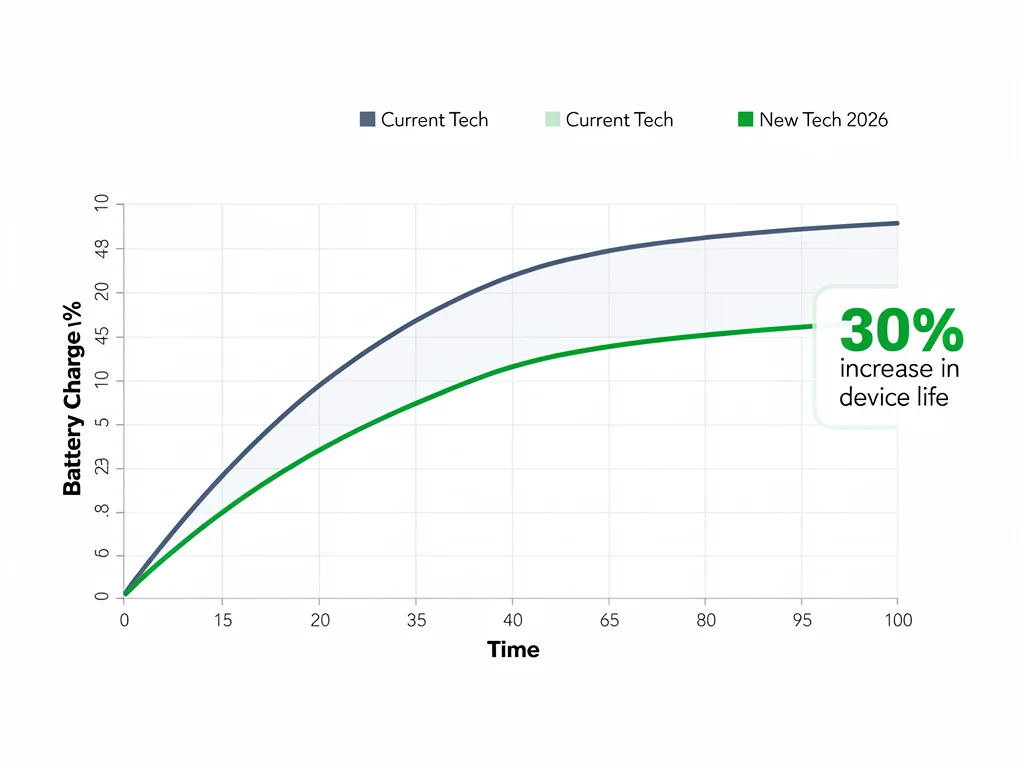 Comparative graph showing 30% longer device life with new battery technology