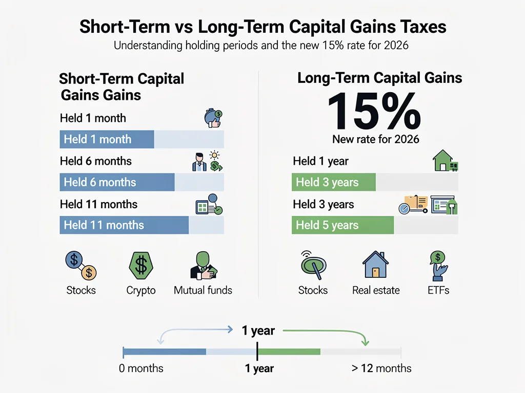 Infographic comparing short-term and long-term capital gains tax rates