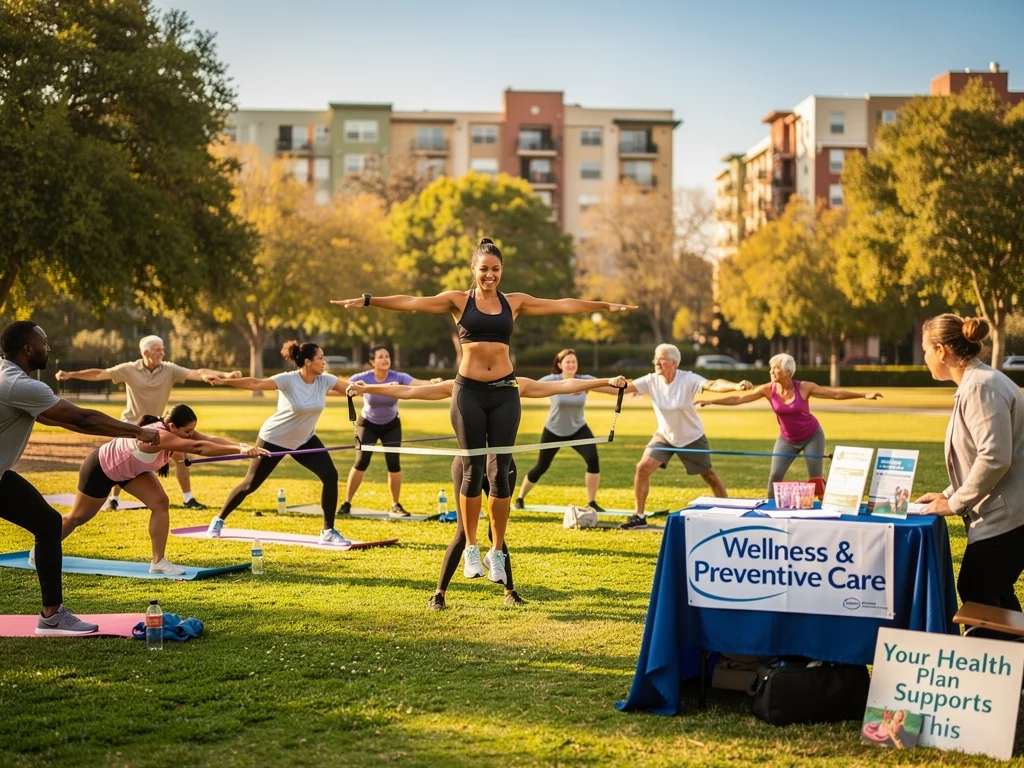 Community fitness class demonstrating wellness and preventive care benefits