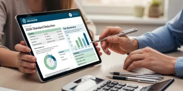Couple reviewing tax documents for 2026 standard deduction