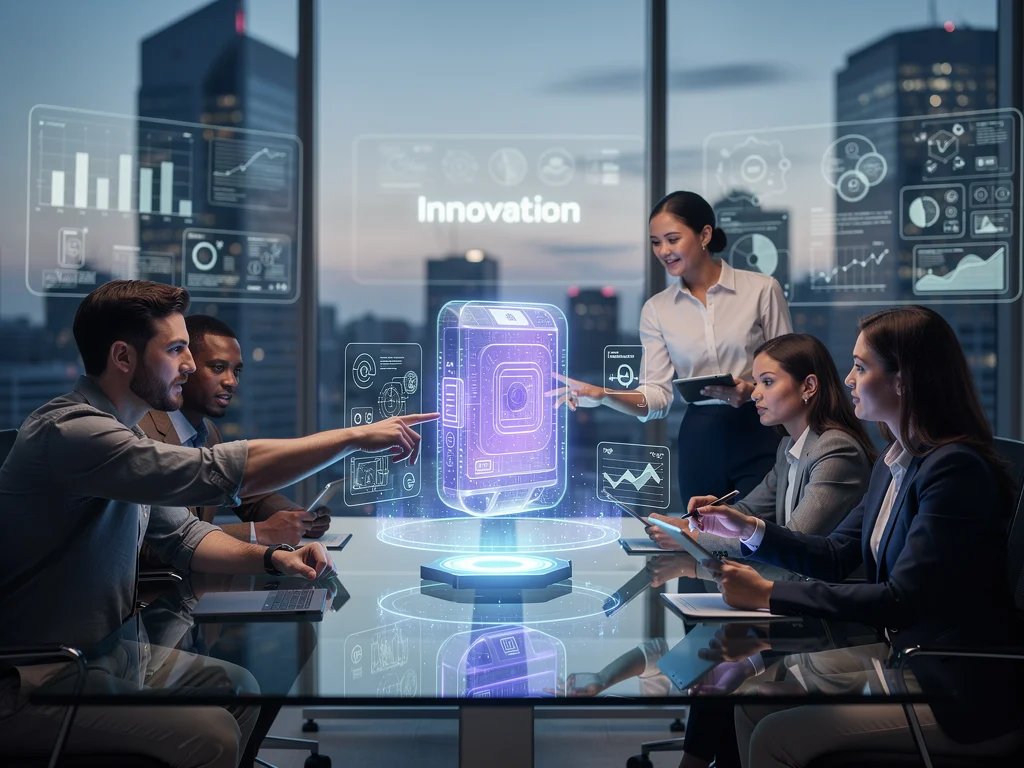 Team collaborating on an AI-powered product design, showcasing cross-functional innovation.