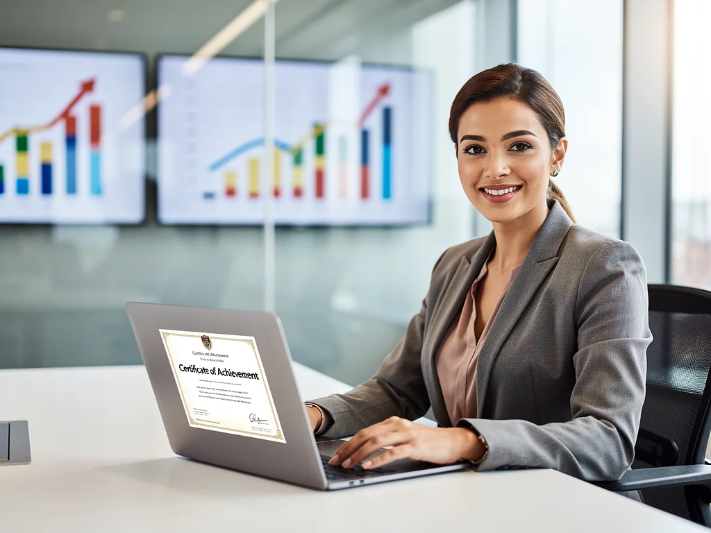 Professional displaying digital certification for career success