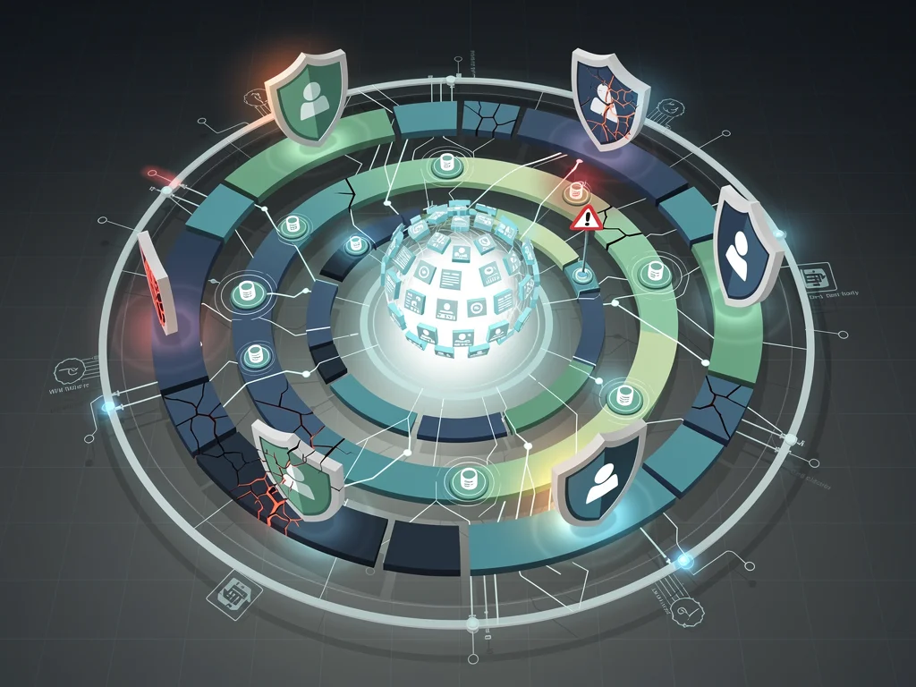 Infographic of digital security shields and compromised data