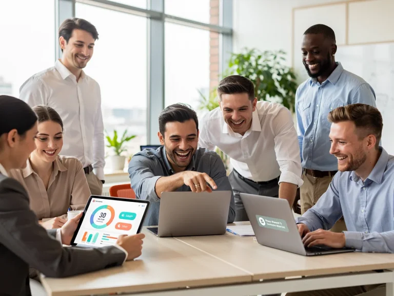 Diverse employees collaborating in a modern office, symbolizing well-being and productivity enhanced by EAPs.