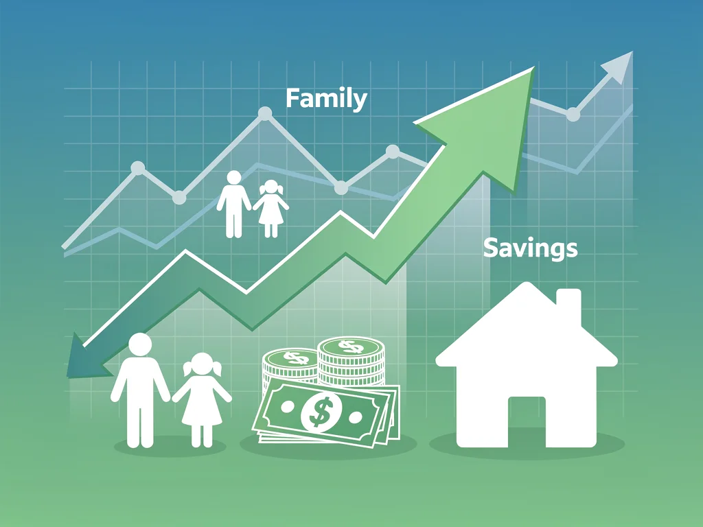 Financial chart showing growth with family icons, representing EITC impact.