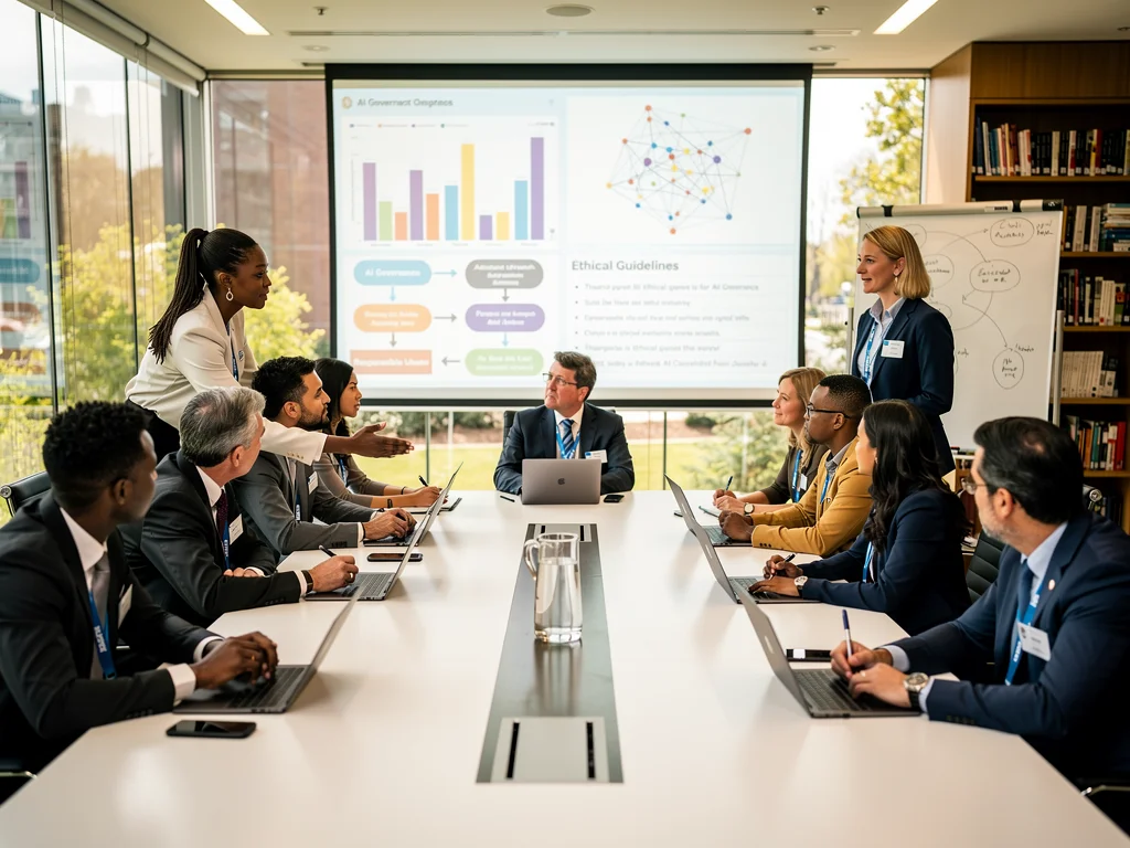 University faculty discussing ethical AI implementation