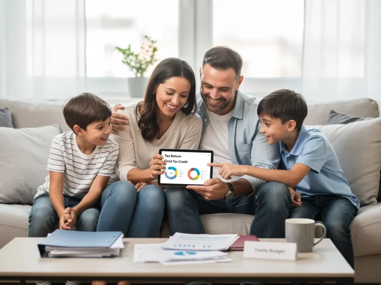 Family reviewing tax documents for Child Tax Credit 2026