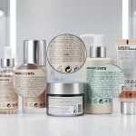 Detailed cosmetic product labels under scrutiny, representing new FDA regulations