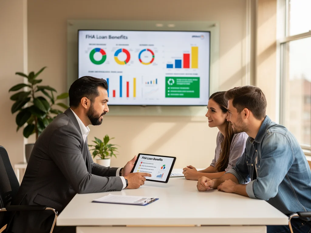 Financial advisor discussing FHA loan benefits with couple