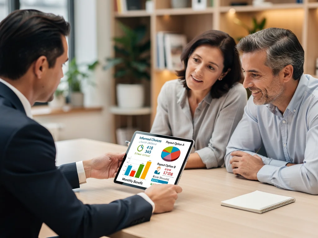 Financial advisor explaining life insurance payout options to a couple