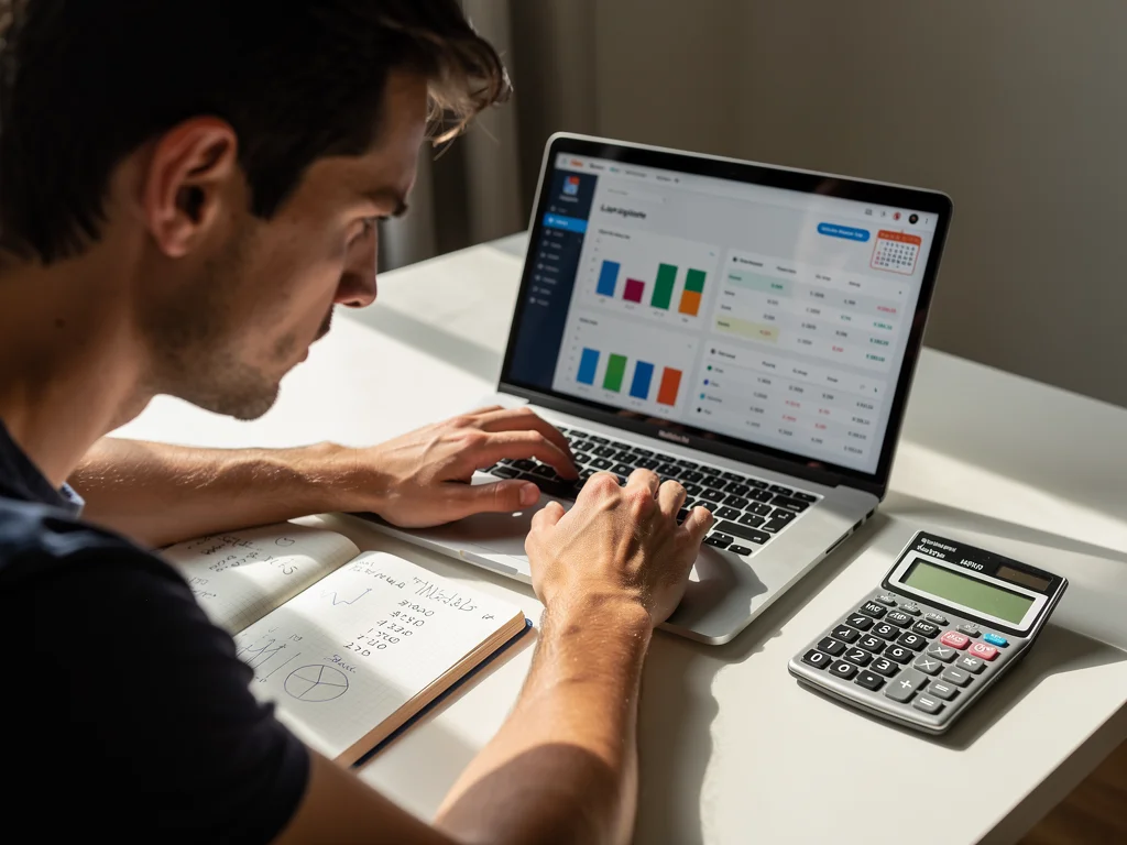 Individual actively planning finances and employer benefits on a laptop