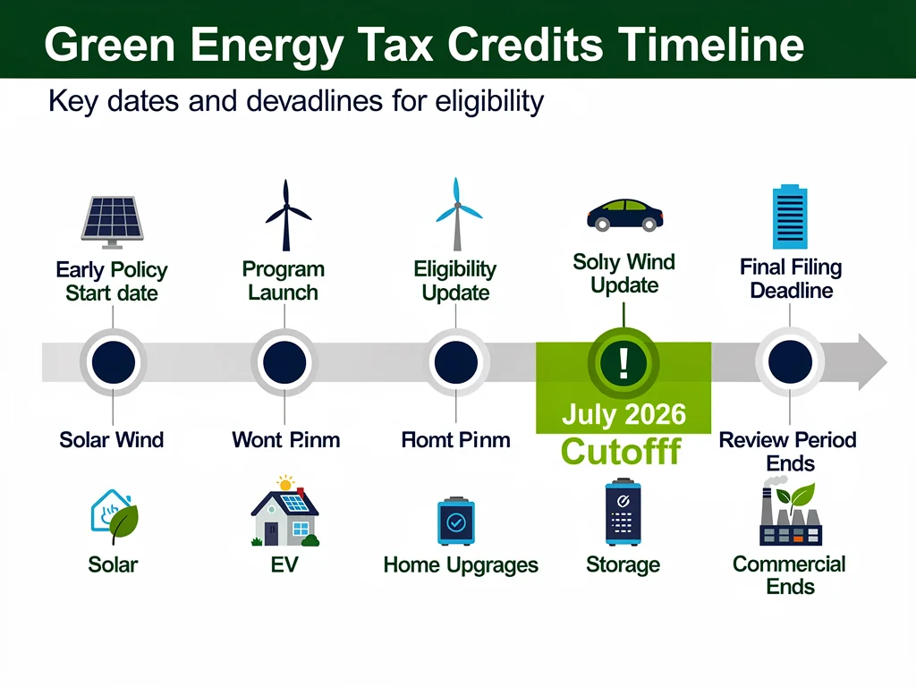 Infographic detailing timeline and deadlines for green energy tax credits