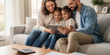 Happy family reviewing finances on a tablet, symbolizing EITC benefits.