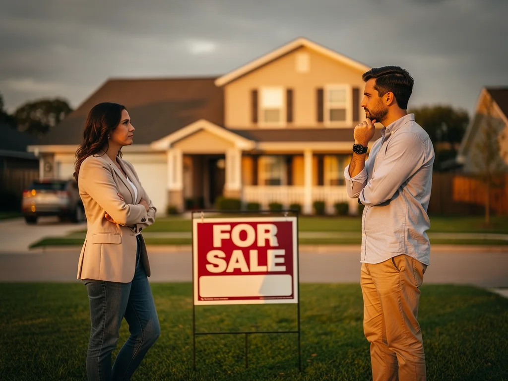 Couple considering a 'for sale' house in a fluctuating market