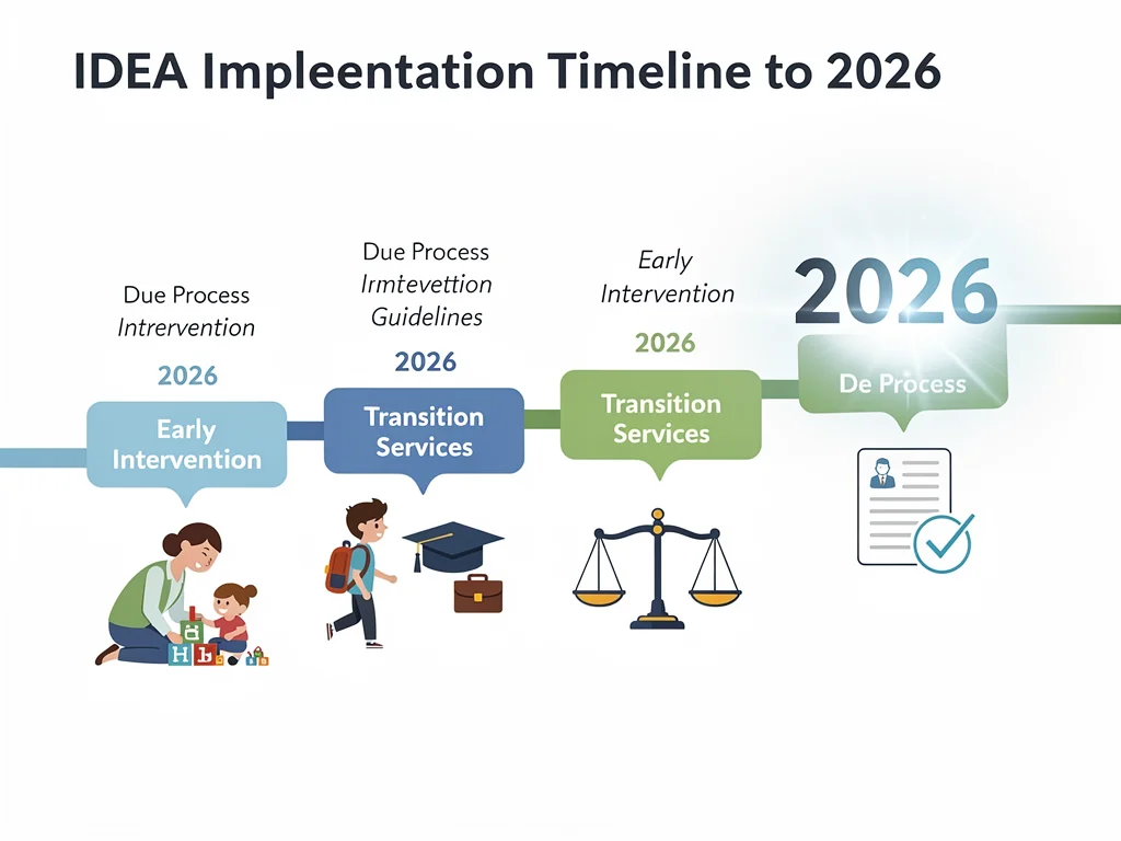 Infographic detailing IDEA guideline implementation timeline towards 2026