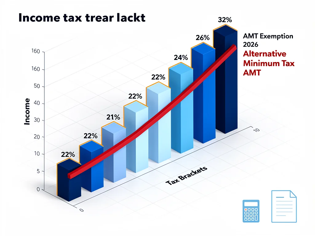 Rising bar chart showing income levels and 2026 AMT exemption