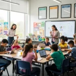 U.S. Education Policy Shifts 2026: K-12 Funding & Curriculum Students and teachers engaged in a modern classroom, representing education policy impact.
