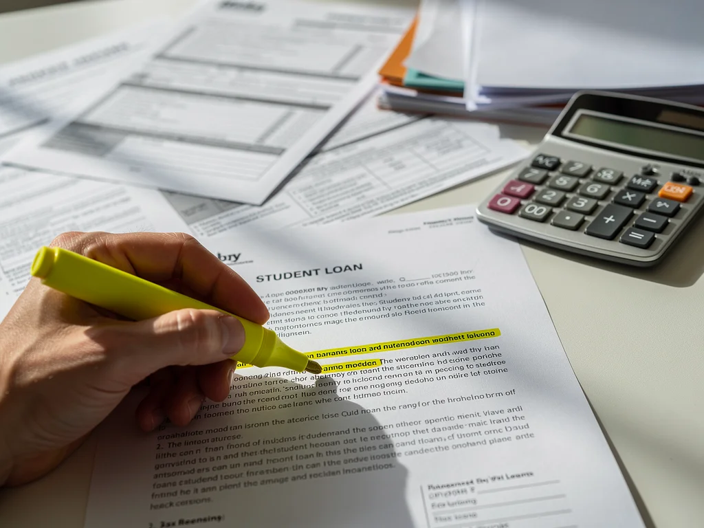 Person highlighting key details on a student loan document for eligibility