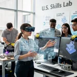 Future of Vocational Training: Adapting U.S. Skills for 2026 Students utilizing advanced technology in a modern vocational training center, preparing for 2026 job market demands.