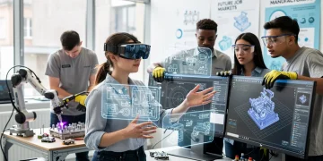Students utilizing advanced technology in a modern vocational training center, preparing for 2026 job market demands.