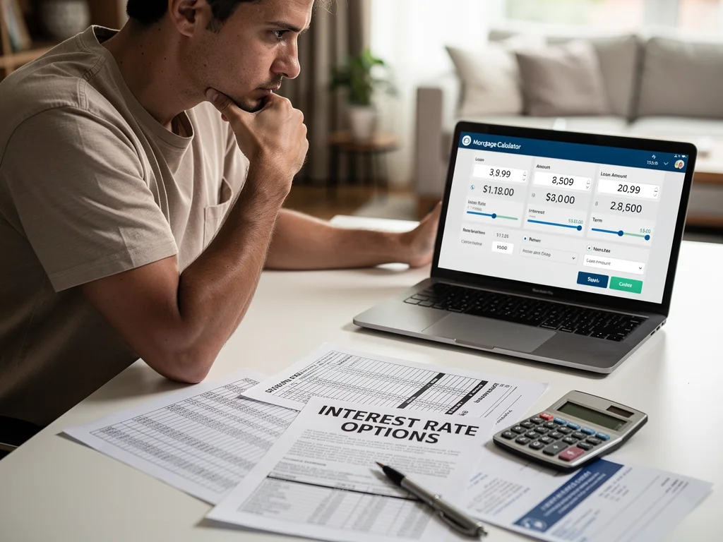 Person analyzing mortgage calculator on laptop