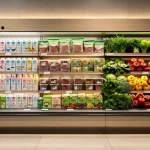 Diverse plant-based products in a modern grocery aisle