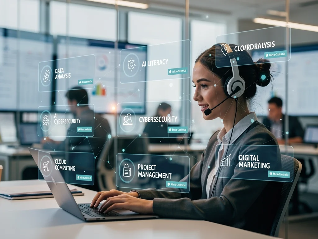 Professional applying micro-credential skills in a virtual work setting