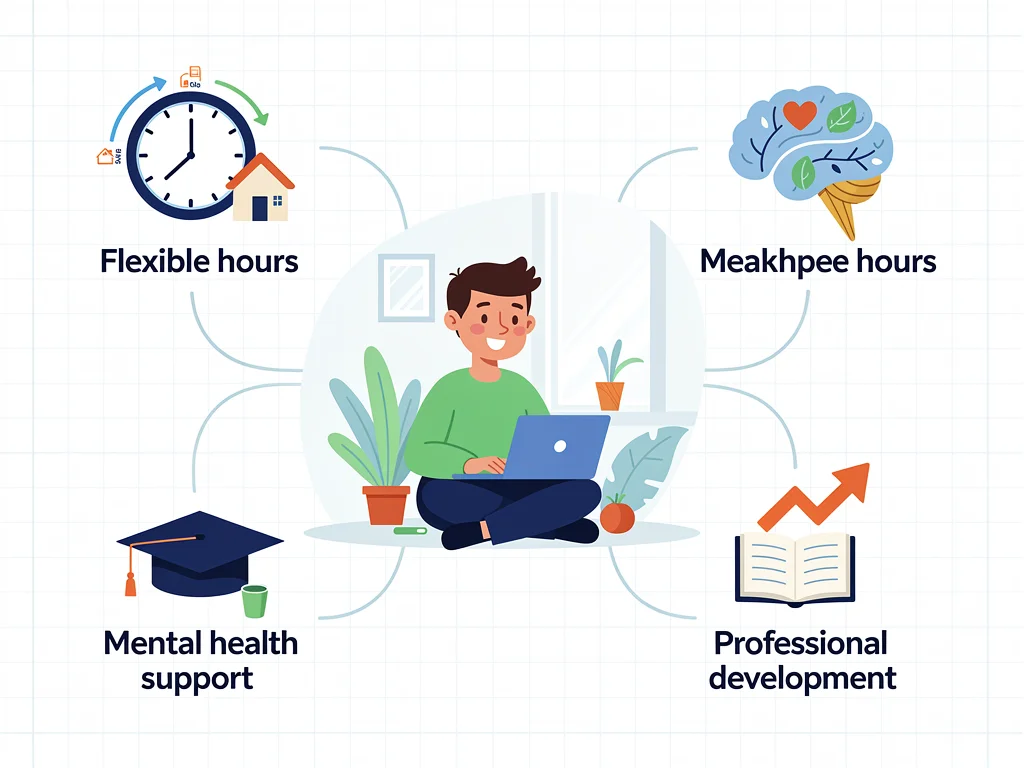 Infographic detailing key remote work benefits for employees.