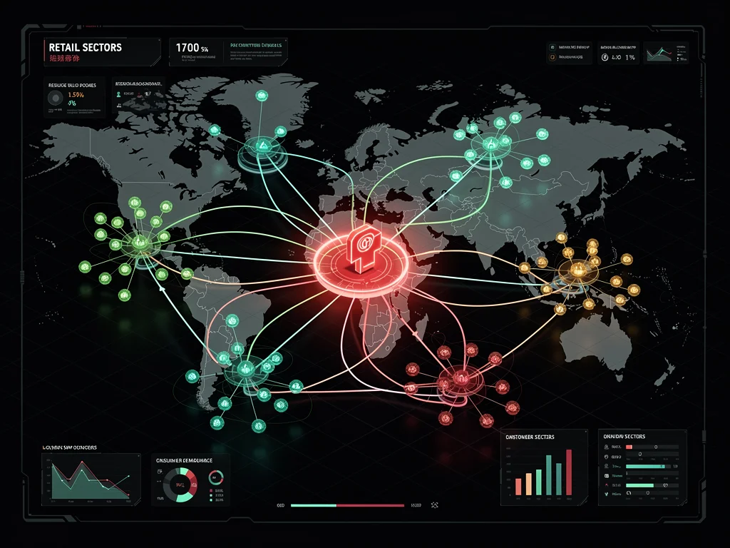 Data visualization illustrating interconnected retail sectors and the impact of online sales decline.