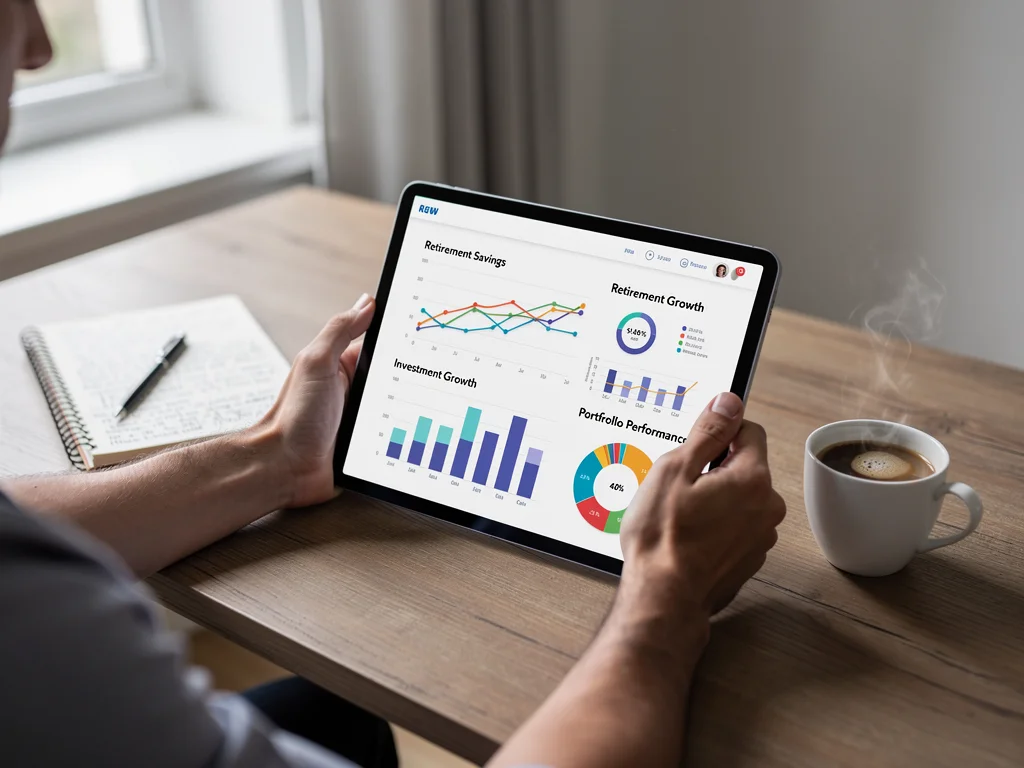Person analyzing retirement investment dashboard on tablet