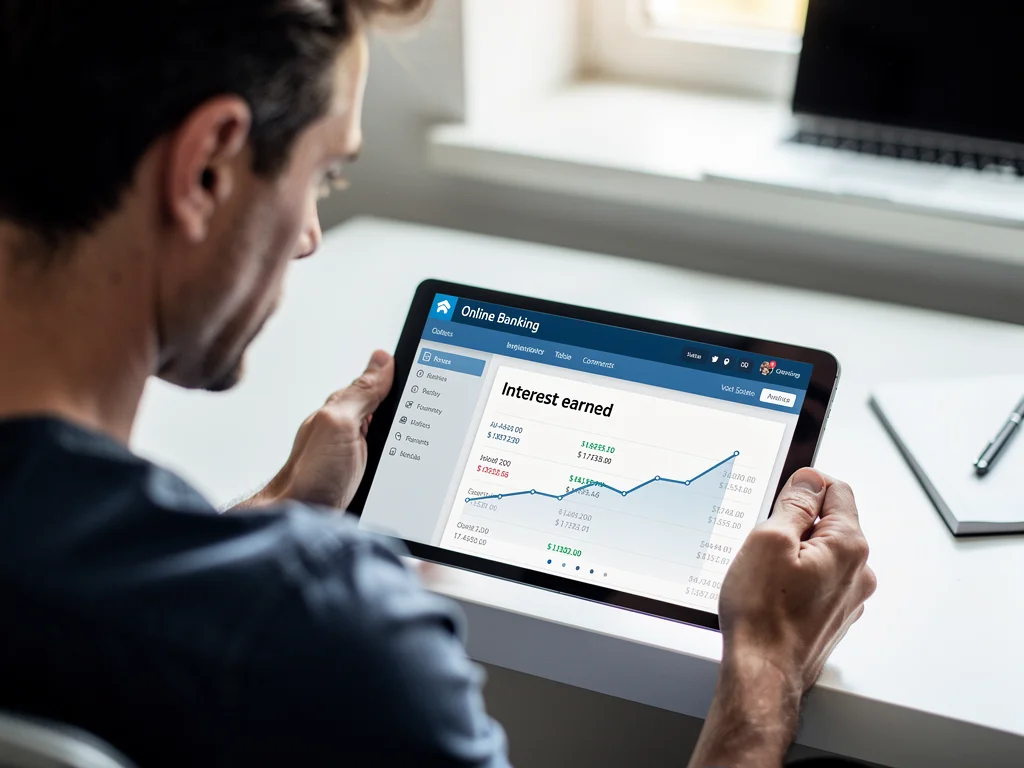 Person reviewing online banking statement for interest earned