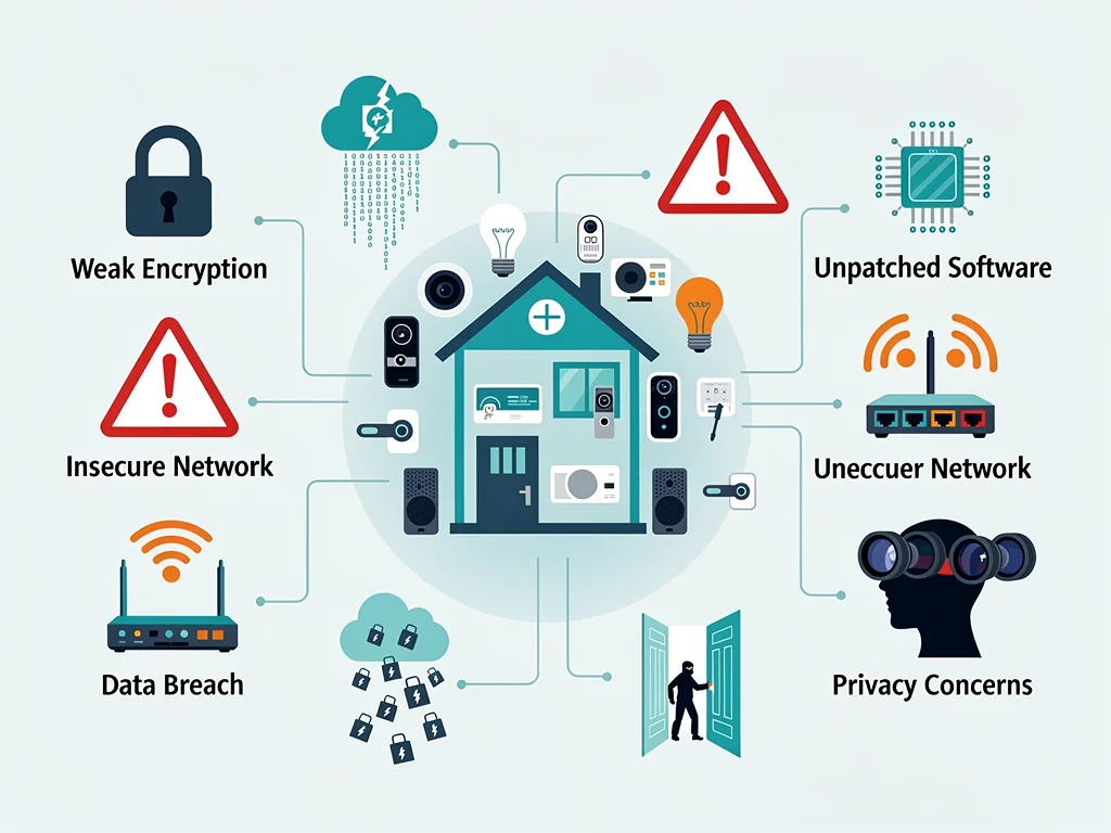 Infographic showing various smart home security vulnerabilities.