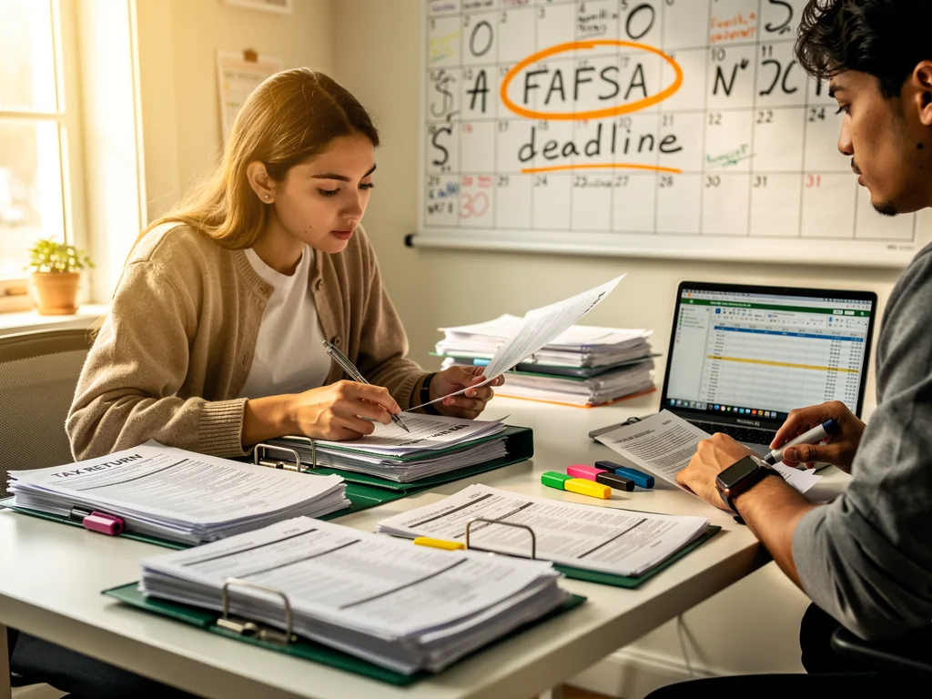 Student organizing financial documents for FAFSA application