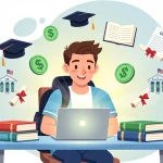 Student joyfully finding scholarships online for college funding