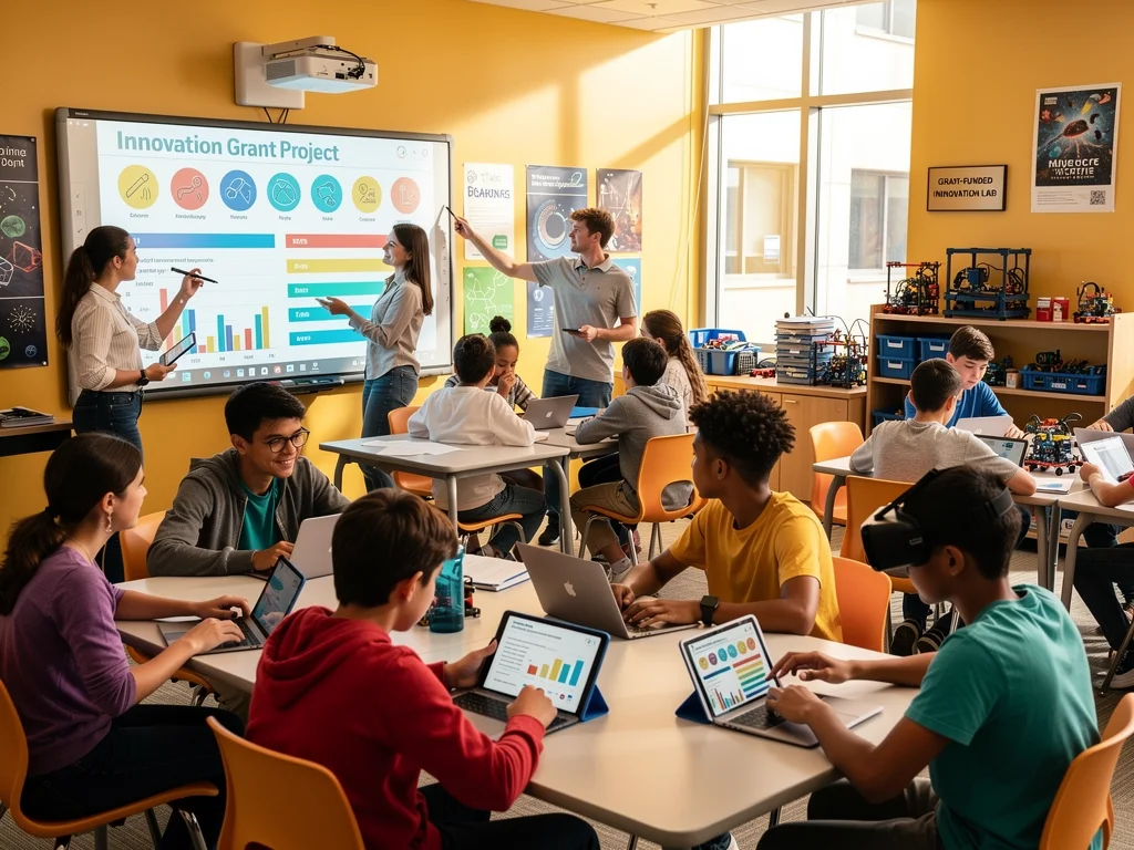 Students using technology in a grant-funded innovative classroom.