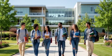 Students on university campus with books, symbolizing education benefits