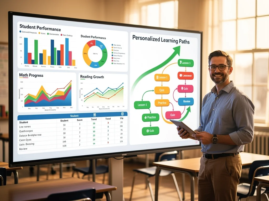 Teacher analyzing student data for personalized learning